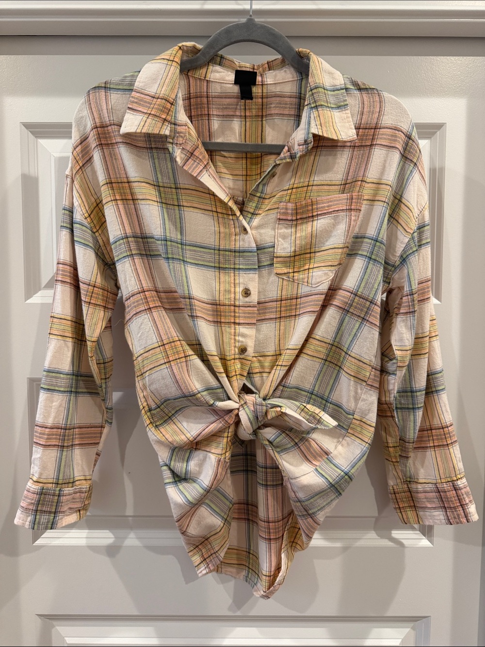 art class Cream Plaid Button-Down Tie Shirt with Yellow & Green Stripes